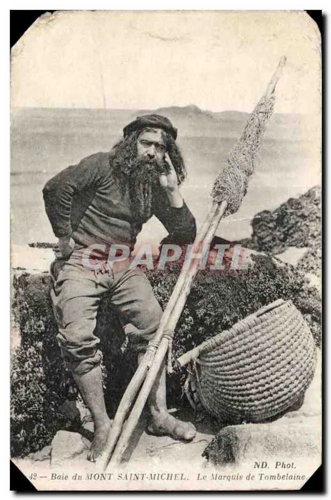 Bucht von Mont Saint-Michel — Fischer mit Netz und Korb — ND. Foto. Der Marquis de Tombelaine - Vorderseite