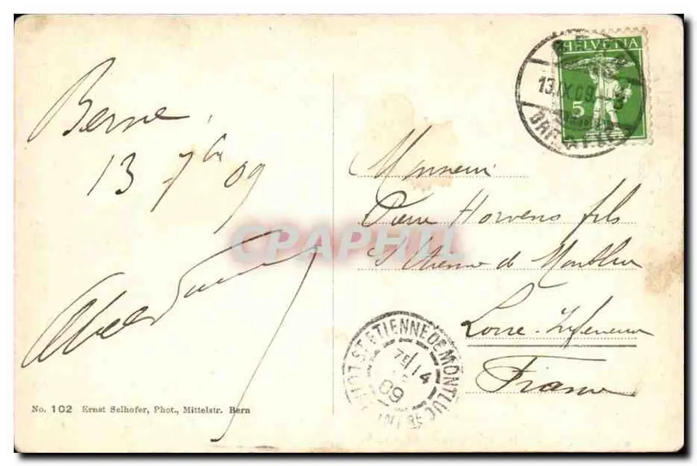 Bärengrube — Bern — Ernst Selhofer, Fotografie, Mittelstr. Bern, Nr. 102 - Rückseite