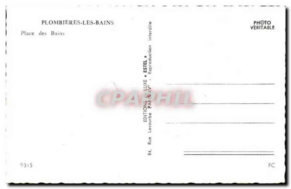 Plombières-les-Bains — Praça dos Banhos — Edições Estel - Verso