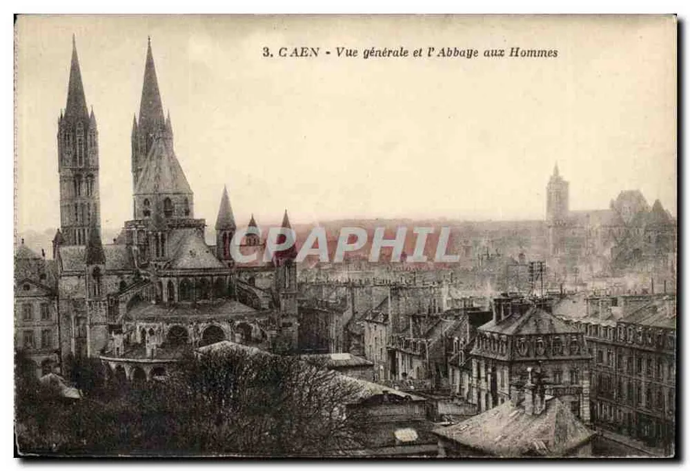 Caen - Allgemeiner Blick und die Abtei der Männer - Vorderseite