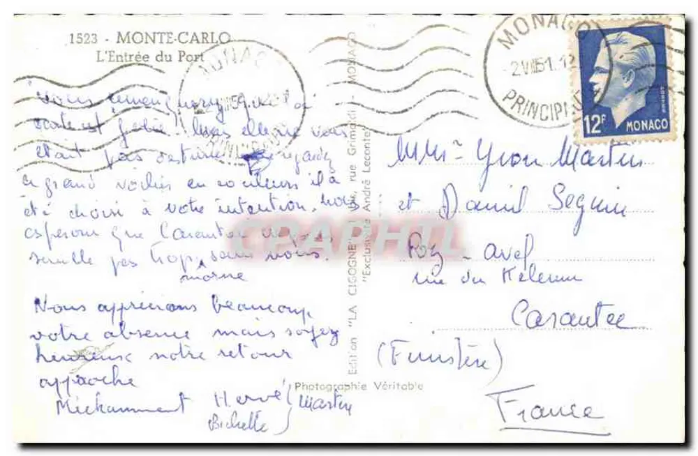 Monte-Carlo — Entrada do Porto — Edição 'A Coruja' por André Lecomte - Verso