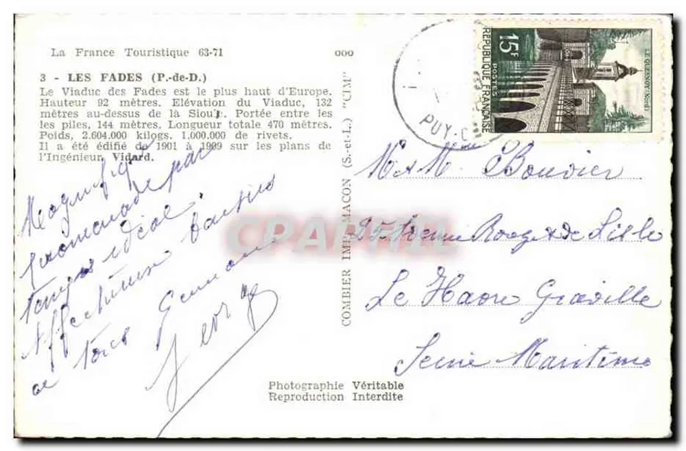 Les Fades (P.-de-D.) — Viadukt — Verlag Cim - Rückseite