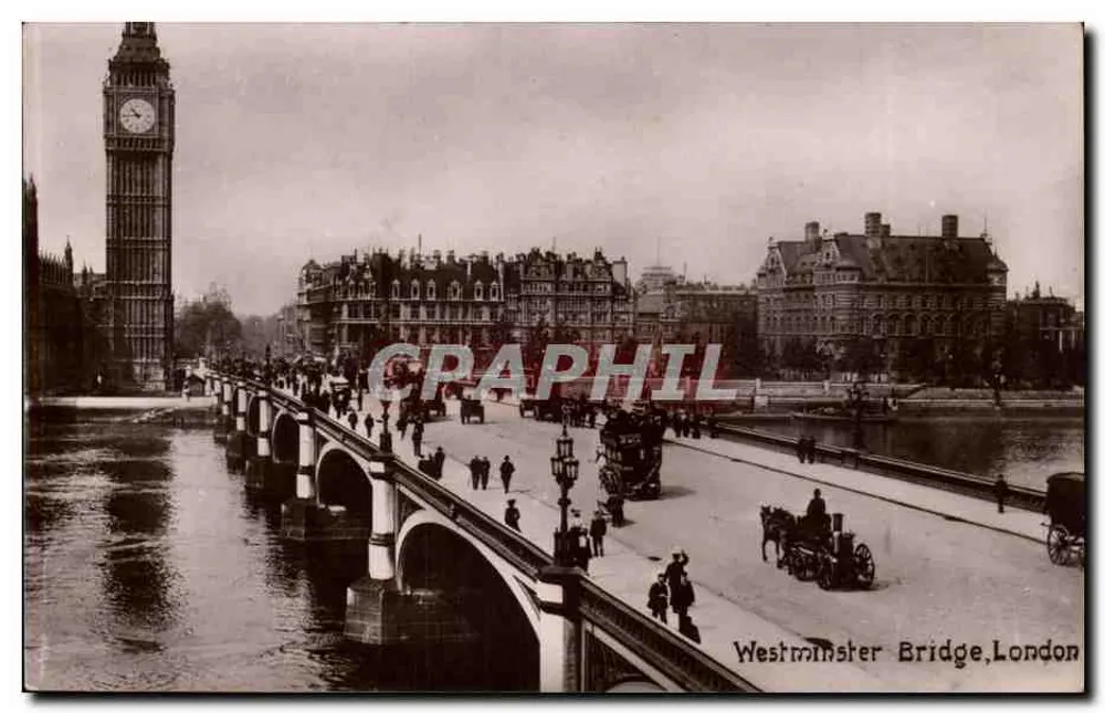 Westminster Bridge, Londen — uitzicht op Big Ben — uitgever Davidson Bros. & New - Voorkant