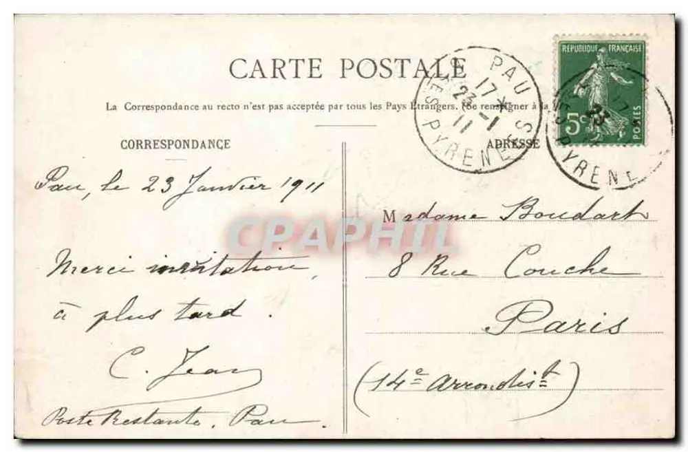 Pau - Panorama e Ponte de Jurançon — editor desconhecido, n° 14 - Verso