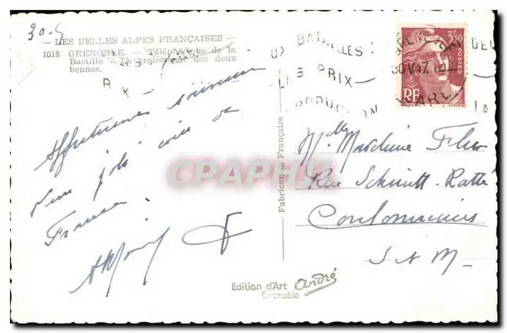 Grenoble — Telephérique de la Bastille — Édition d'Art André - Rückseite