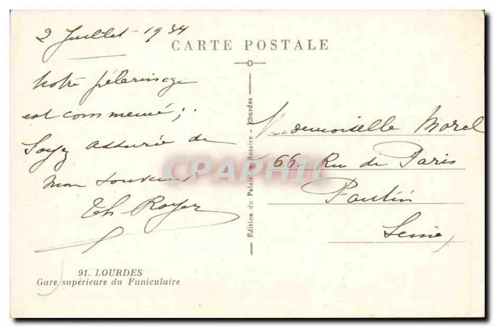Teleférico de Lourdes — Estación superior — Edición del Palais en Rossard - Reverso