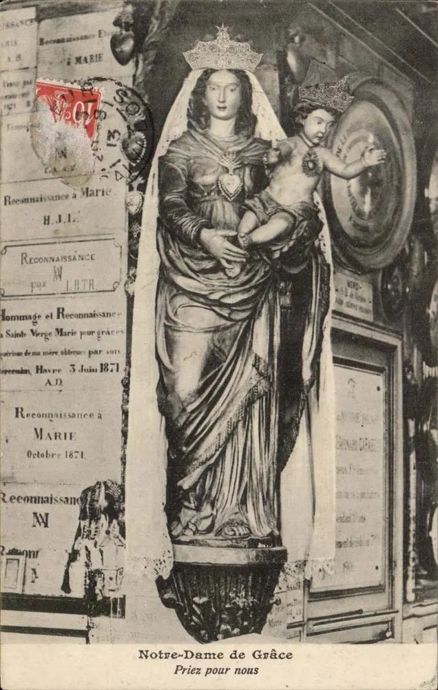 Nossa Senhora da Graça — estátua da Virgem Maria segurando o Menino Jesus — editor desconhecido, número de série não visível - Frente