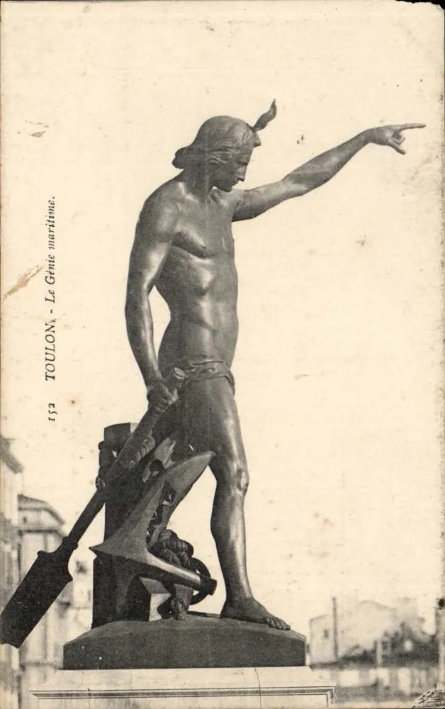 Toulon - O Gênio Marítimo — estátua de bronze — editor Imp. Fototipográficas Marius Marius - Frente