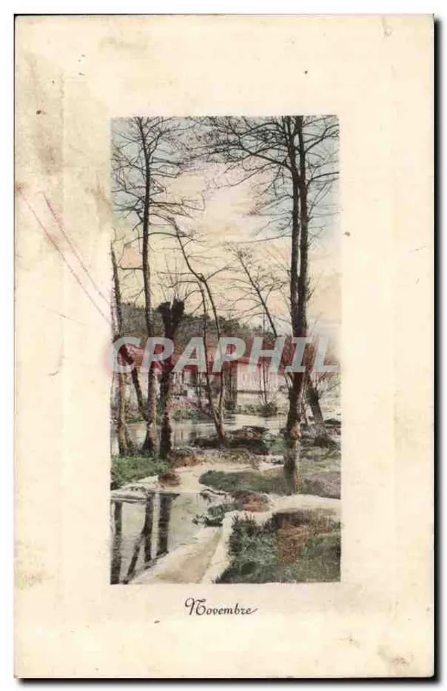 November — Herbstlandschaft mit Fluss und Weg — kein Verlag oder Nummer sichtbar - Vorderseite