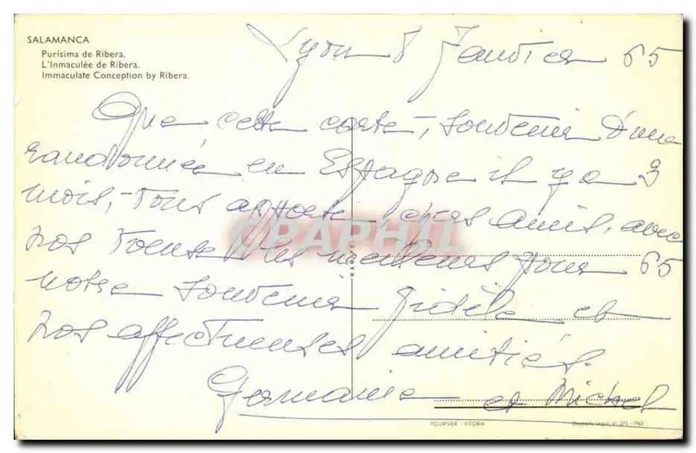 A Imaculada Conceição por Purísima de Ribera — Salamanca — editor Tournéa-Vitora - Verso