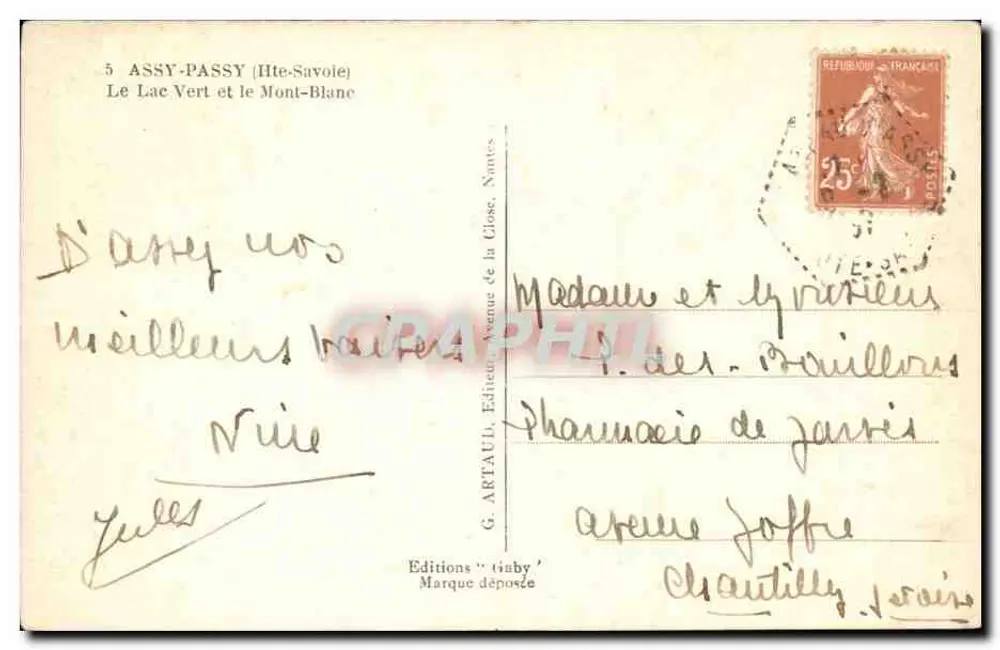 O Lago Verde e o Monte Branco — ASSY-PASSY (Alta Saboia) — Edições G. Artauld, Nantes - Verso