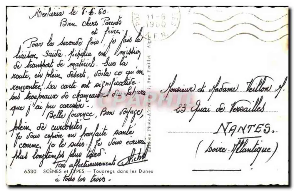 Cenas e Tipos — Touaregs nas Dunas — Edições Photo-Africaines, n°6530 - Verso