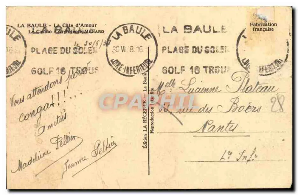 Casino de La Baule — Place du Soleil — Ausgabe La Régence - Rückseite