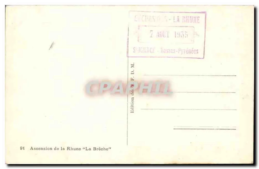 Ascensão da Rhune "La Brêche" — Edição de S'IGNACÉ — n° 91 - Verso