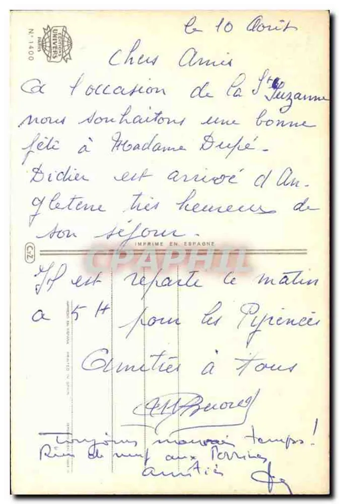 Bouquet de roses et fleurs dans un panier — Bonne Fête — Imprimerie Univers - Verso