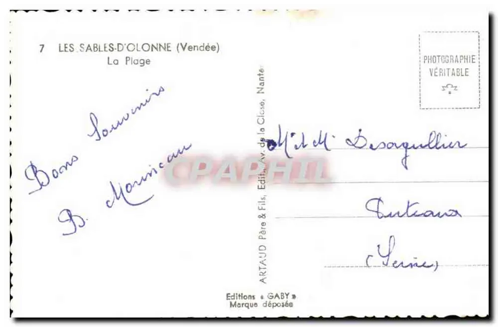 Les Sables-d'Olonne (Vendée) — A Praia — Edições Gaby - Verso