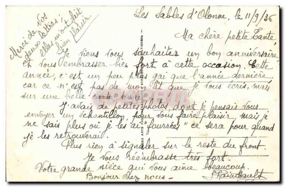 Les Sables d'Olonne - Ruinen der Abtei St-Jean d'Orbestier — Verleger Les Sables d'Olonne, Nr. 233 - Rückseite