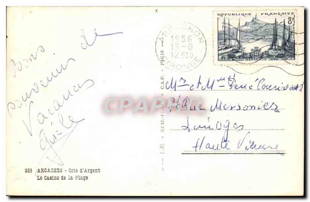 Castelo da Escola - Arcachon — editor C.A.P. n°233 - Verso