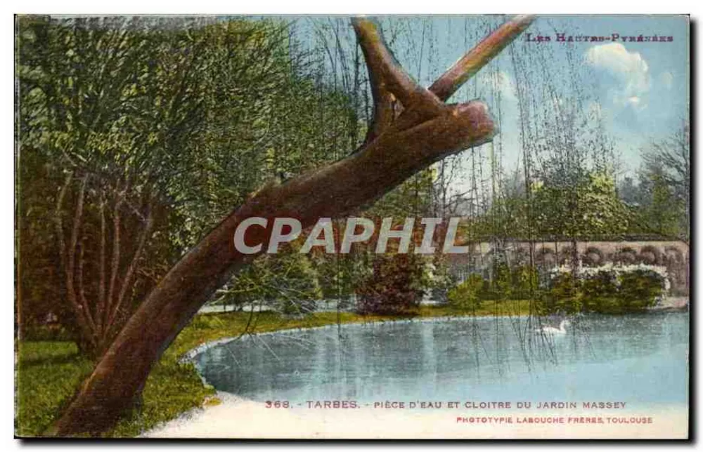 Tarbes — Wasserbecken und Klostergang im Garten Massey — Phototypie Labouche Frères, Toulouse - Vorderseite