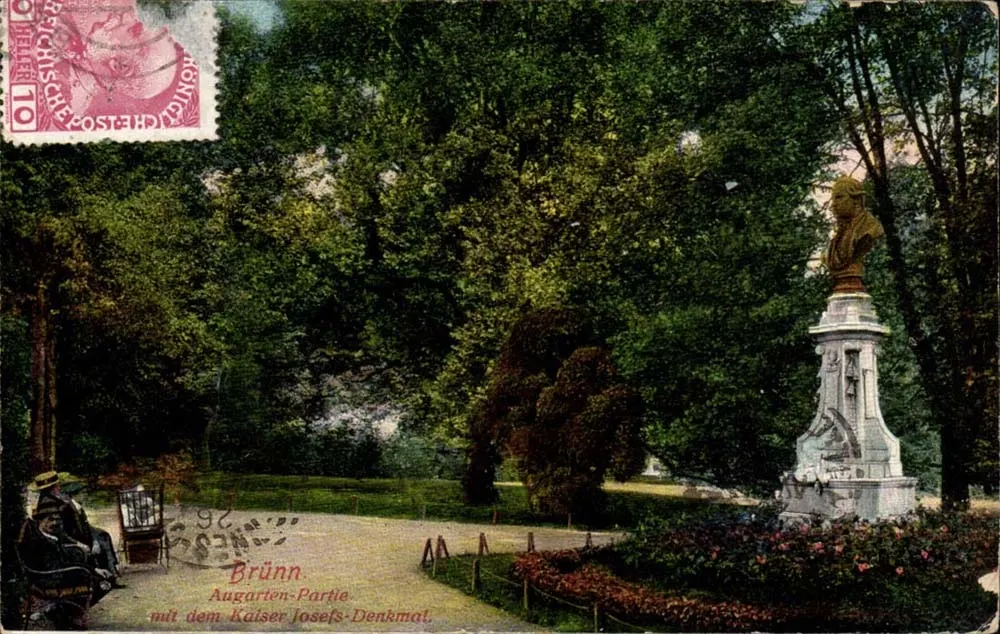Brünn - Augarten-Partie mit dem Kaiser-Josefs-Denkmal — Ascher & Redlich, Brünn - Vorderseite
