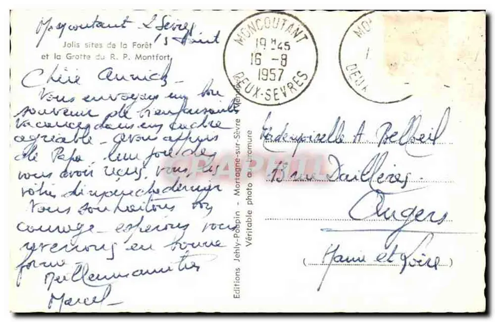 Floresta de Mervent-Vouvant — Lembrete — Edições Jehly-Papin - Verso