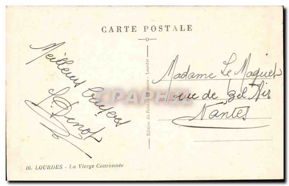 Lourdes - A Virgem Coroada — Edição do Palácio d'Estre - Lourdes - Verso