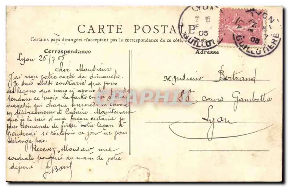 Lyon - Hôpital de la Croix-Rousse — B. F., Paris, n° 1315 - Verso