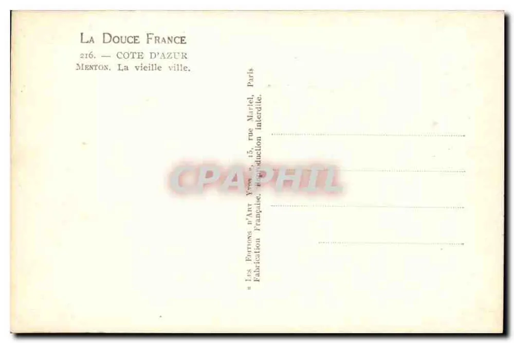 Menton — La vieille ville — Les Borrone d'Art Française, Paris - Verso