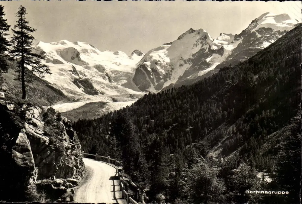 Berninagruppe — vista panorâmica das montanhas nevadas — editor não identificado - Frente