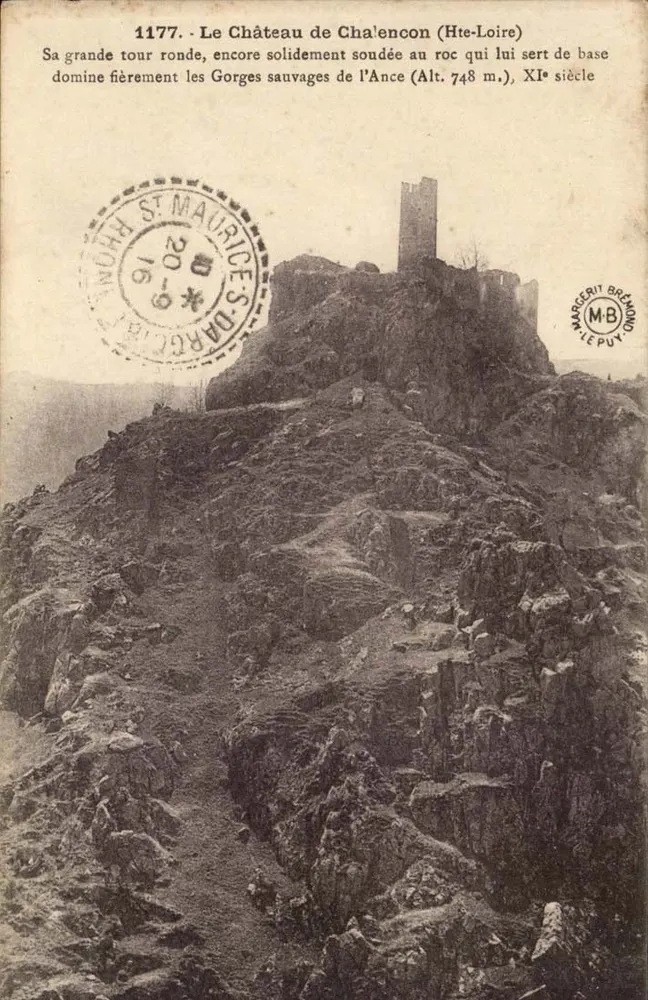 O Castelo de Chalencon (Hte-Loire) — vista do castelo sobre as Gorges selvagens do Ancé — editor Mangerit Brémond, n° 1177 - Frente