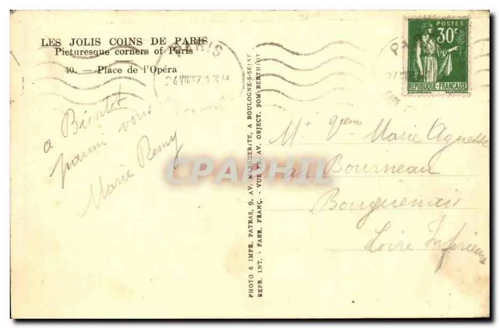 Praça da Ópera — Paris — Editor Patras, n°40 - Verso