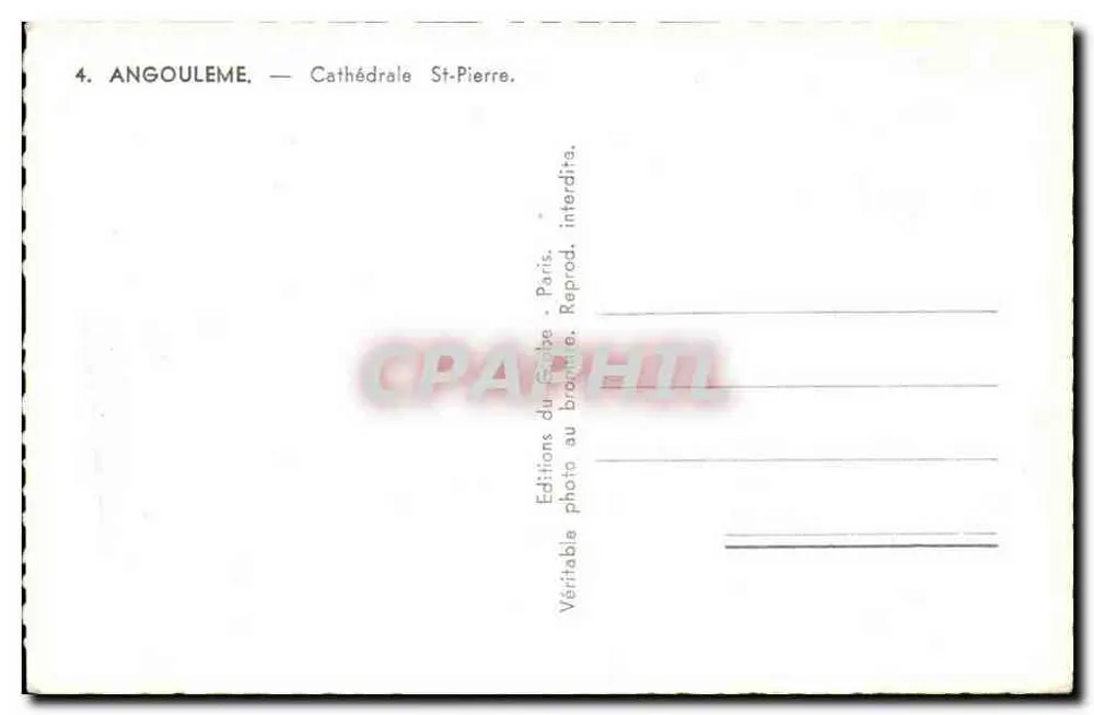 Angoulême — Catedral de São Pedro — Éditions du Globe, Paris - Verso