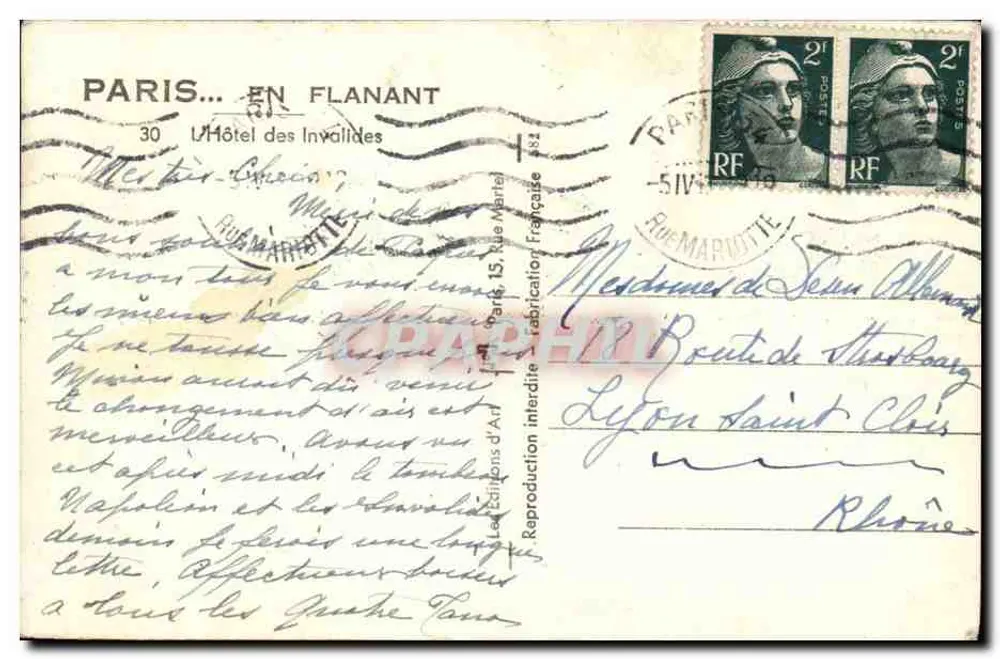 O Hotel dos Invalidos — Paris — Editor Yvon, n° 7 - Verso
