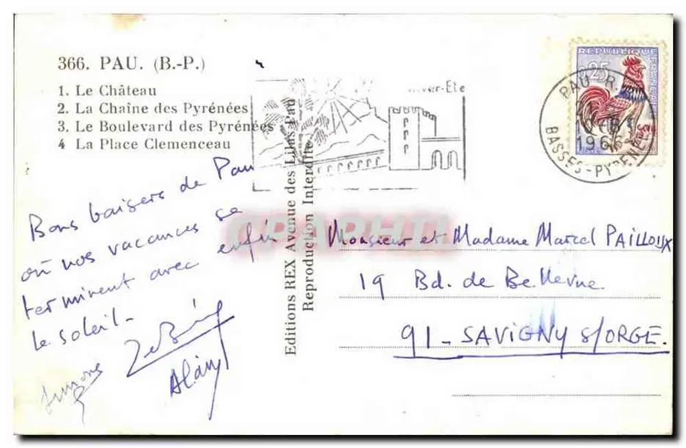 Pau — Castelo, Cadeia dos Pirineus, Boulevard dos Pirineus, Praça Clemenceau — Edições REX - Verso