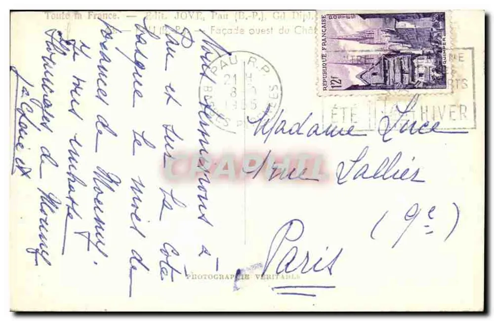 Schloss Pau — Westfassade — Édit. JOVE, Pau (B.P.), Gd Dip. - Rückseite