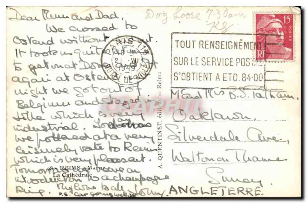 Reims — Catedral de Nossa Senhora — A. Quentinet, editor - Verso