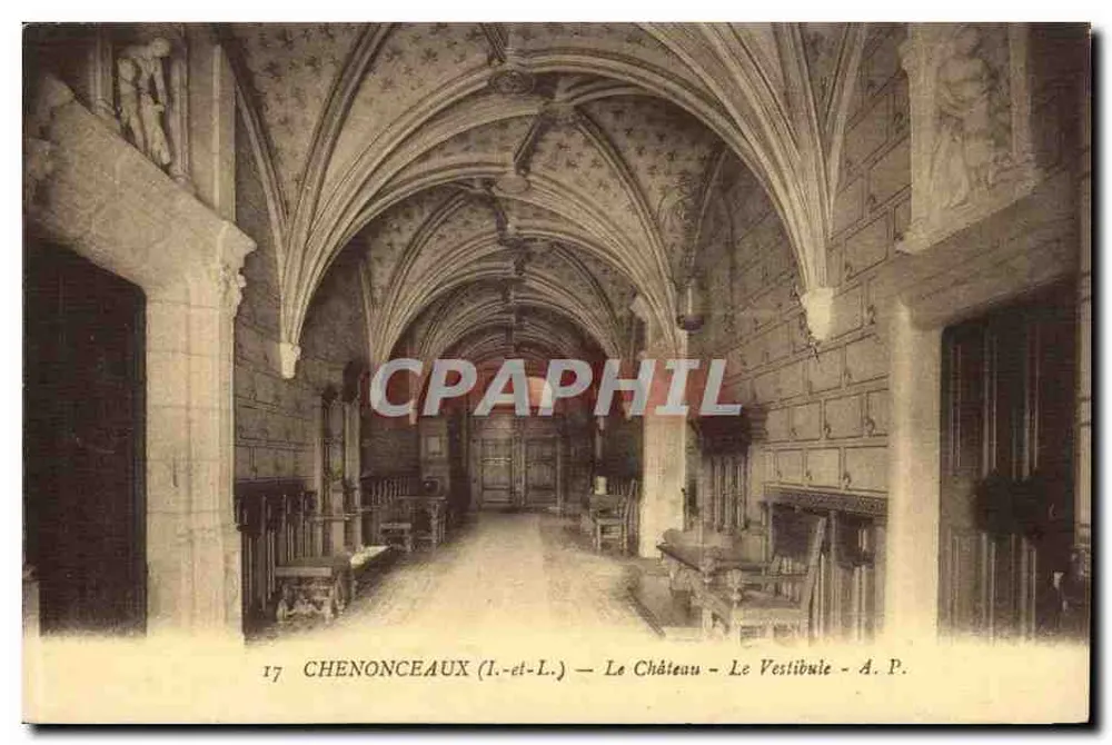 Chenonceaux (Indre-et-Loire) — O Castelo — O Vestíbulo — A.P. - Frente