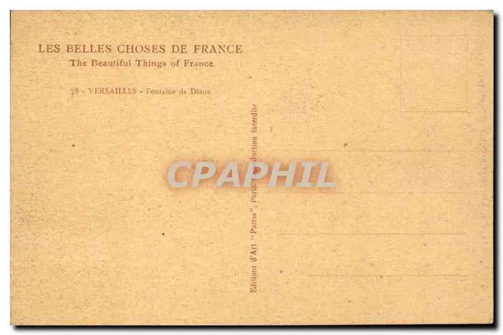 Versailles — Fontaine de Diane — Editor Patras, n°78 - Verso