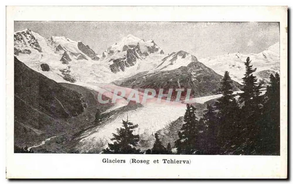 Glaciares (Roseg e Tchierva) — vista alpina — editor não identificado, número de série não visível - Frente