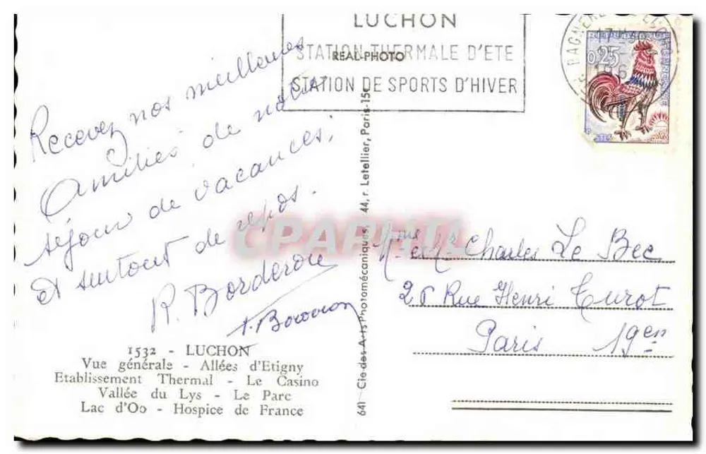 Luchon — Vista geral — Estabelecimento Termal, Lago de Oo, Parque, Cachoeiras — Estação Termal de Verão e Estação de Esportes de Inverno - Verso