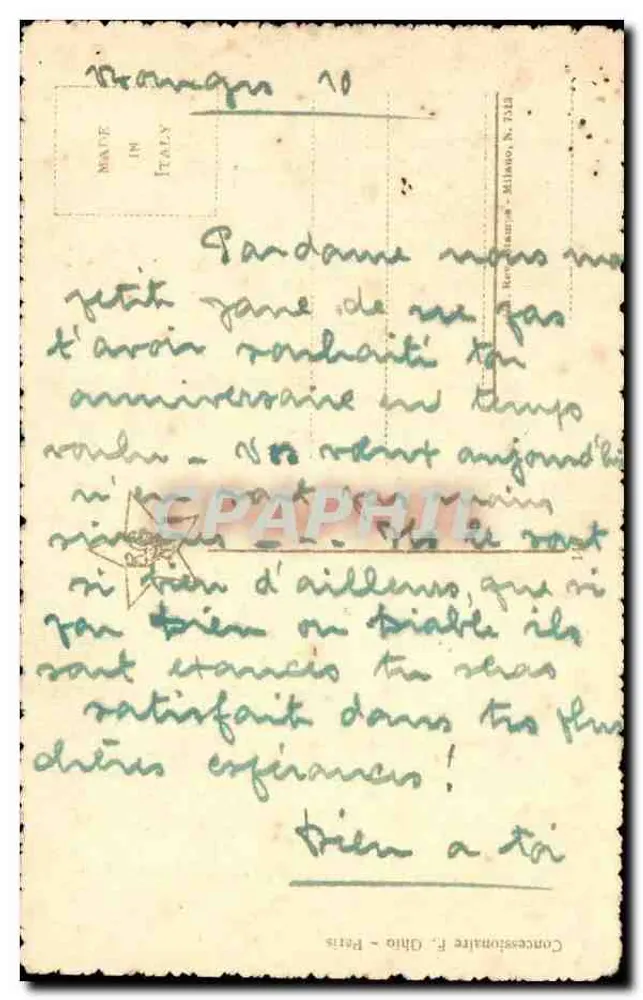 Idílio — cena de pedido de casamento — editor Concessionário F. Chio - Paris, n°10 - Verso