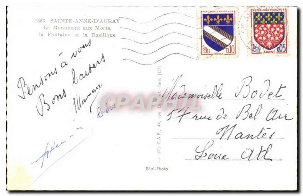 Sainte-Anne-d'Auray — O Monumento aos Mortos, a Fonte e a Basílica — Réal-Photo - Verso