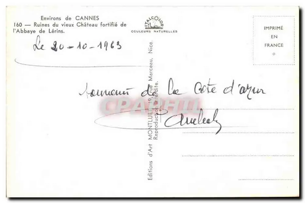 Ruinen des alten befestigten Schlosses der Abtei Lérins — In der Nähe von Cannes — Éditions d'Art Montluçon - Rückseite