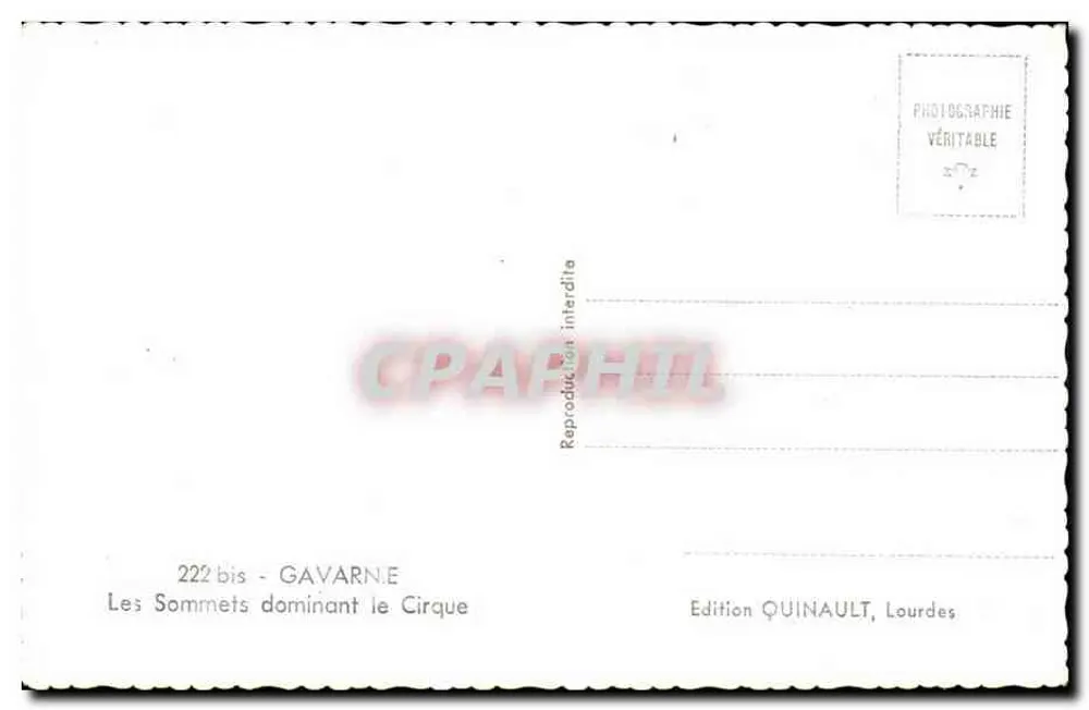 Os Cumes Dominando o Circo — Gavarnie — Edição Quinault, Lourdes - Verso