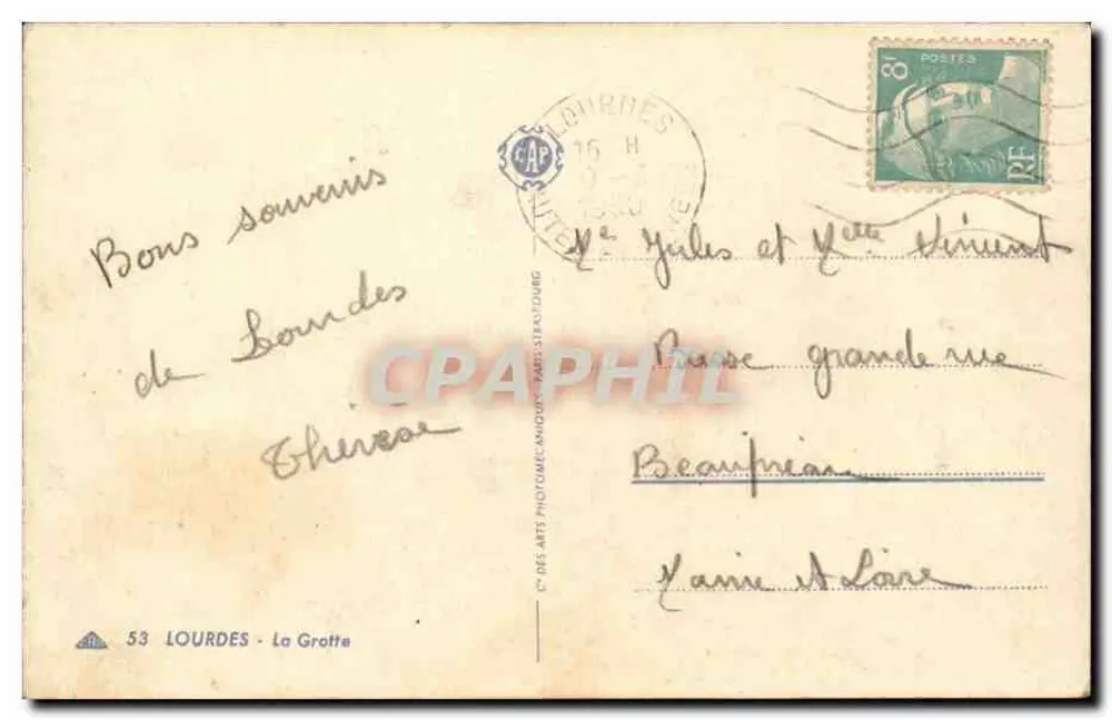 Lourdes - A Gruta — editor C. DES ARTS PHOTOGRAPHIE, n° 53 - Verso