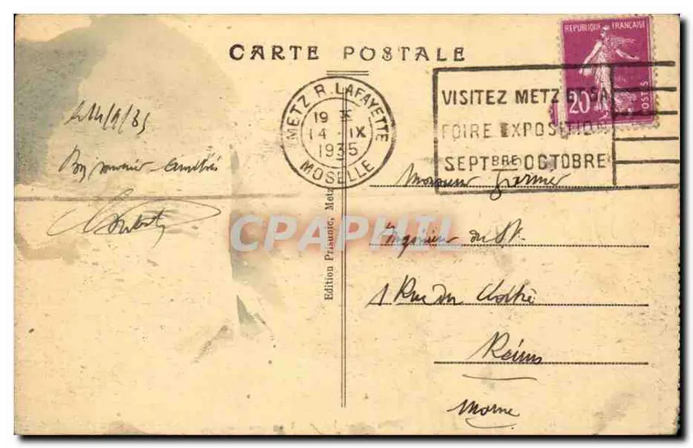 METZ — A Postagem — Edição Métz La Fayette - Verso