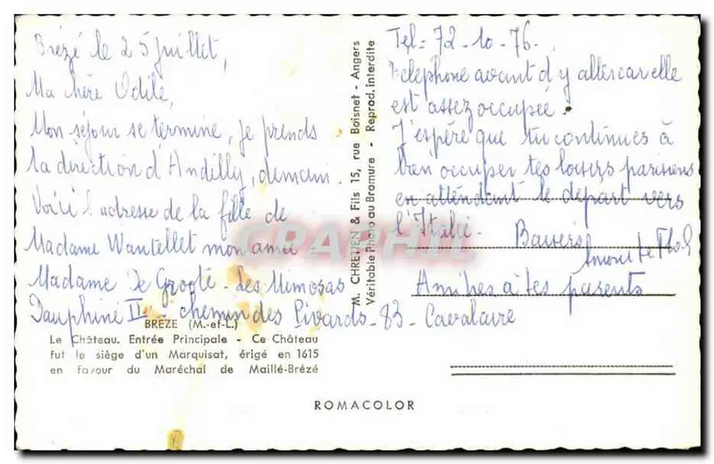 Castelo de Brézé — editor Lionel — número de série não visível - Verso
