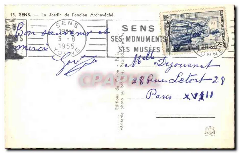 Sens — O Jardim do antigo Arcebispo — Edições do Globe - Verso