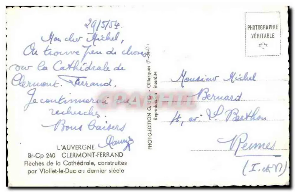 Kathedrale von Clermont-Ferrand — Spitztürme des 19. Jahrhunderts — Photo-Édition G. D'O. - Rückseite