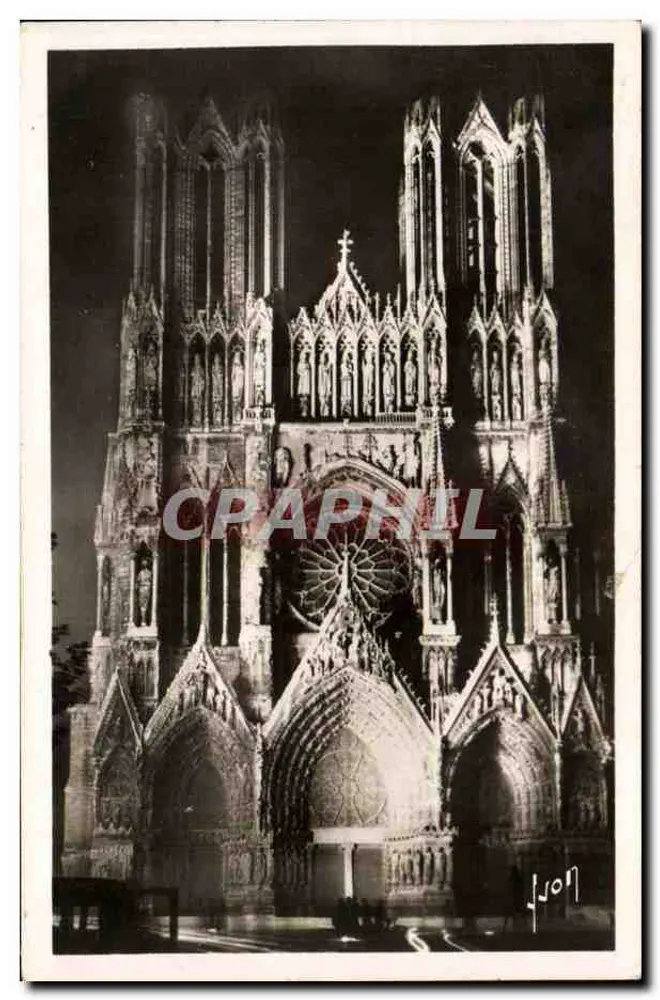 Catedral de Reims — iluminada — edições Léon Léon - Frente